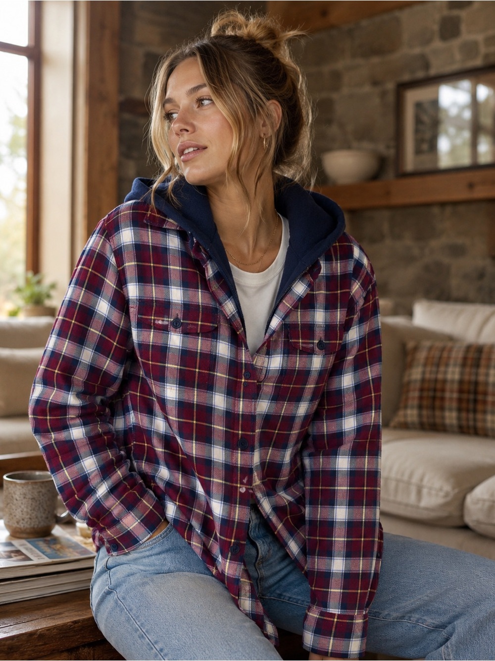 L.L.Bean Women’s S Fleece Lined Flannel Hooded Shirt Jacket Plaid NWT